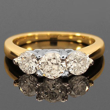 14K Yellow Solid Gold Three Stone Diamond Engagement Ring 1.41 Ctw